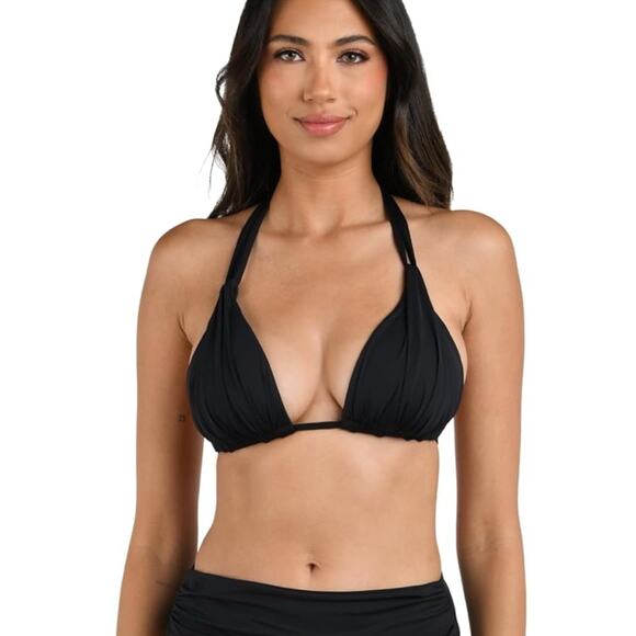 La Blanca Size 16 Island Goddess Halter Triangle Top Black LBOIG80 - Picture 1 of 10